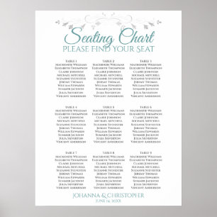 Poster Teal & Gray Elegant 9 Table Wedding Seating Chart