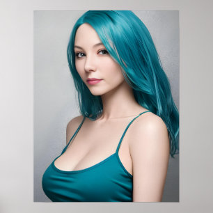Poster Teal Haired Young Woman