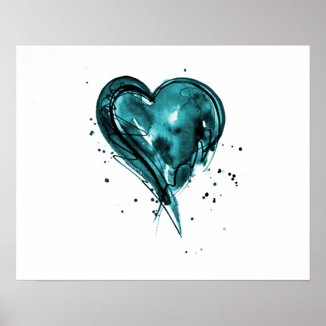 Póster Teal Heart Watercolor (Frente)