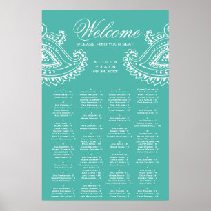 Poster Teal Indian Paisley Alphabetical Seating Chart