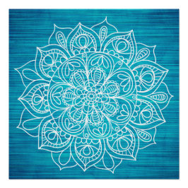 Póster Teal Mandala Flower Design