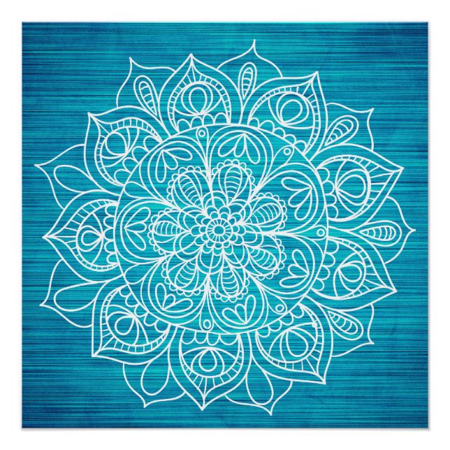 Póster Teal Mandala Flower Design (Frente)