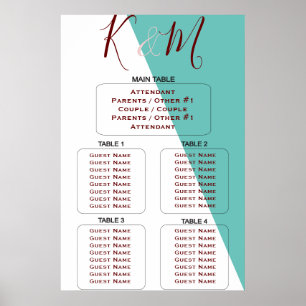 Poster Teal Monograma Geométrico Casamento Maravilhoso