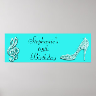 Póster Teal Music Notes e Stiletto 65th Birthday