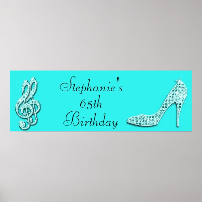 Póster Teal Music Notes e Stiletto 65th Birthday (Frente)