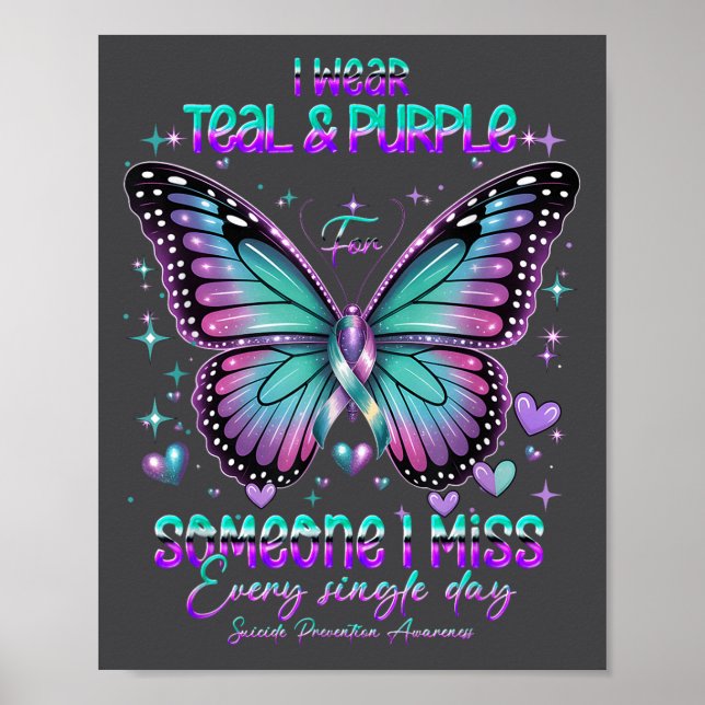 Poster Teal N Purple Butterfly Suicide Prevention Awarene (Frente)