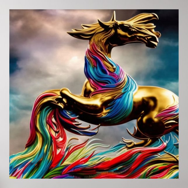 Poster Teal Ouro moderno e abstrato de cavalo vermelho 2 (Frente)