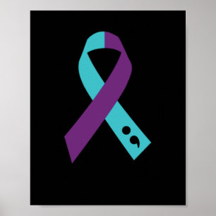 Poster Teal Purple Ribbon Semicolon Suicide Prevention