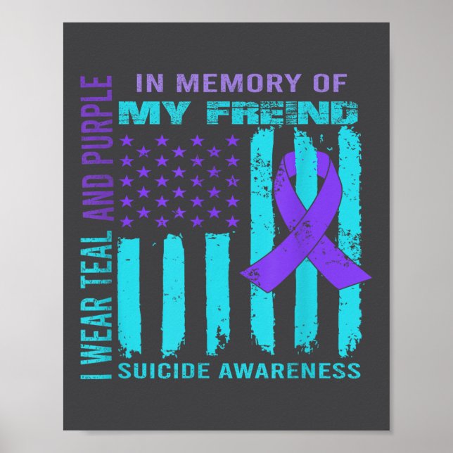 Poster Teal Purple Ribbon Suicide Awareness Flag Freind B (Frente)