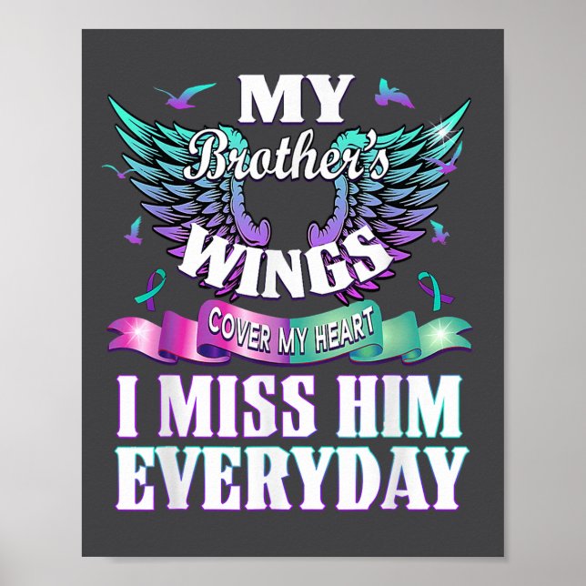 Poster Teal Purple Ribbon Suicide Awareness Flag I Miss M (Frente)