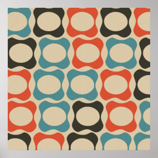 Póster Teal Retro, Laranja Salmão, Taupe e Tan
