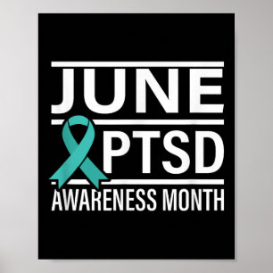 Poster Teal Ribbon June Ptsd Awarness Mês