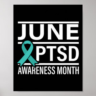 Poster Teal Ribbon Junho PTSD Mês de Consciência