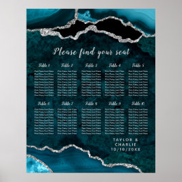 Poster Teal Silver Agate Wedding Seating Chart 10 Table