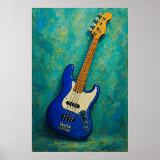Poster Teal Tones Bass - Abstract Electric Guitar