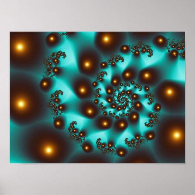 Poster Teal Trippy Abstrato de Fine Art Fractal (Frente)