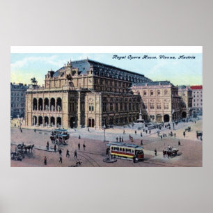 Póster Teatro da ópera real, vintage de Viena, Áustria