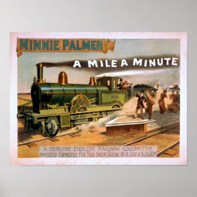 Póster Teatro de Comboios de Locomotiva "A Mile a Minuto" (Frente)