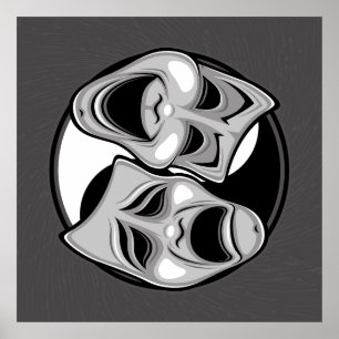 Poster Teatro de Comédia e Tragédia Máscara Yin Yang Desi