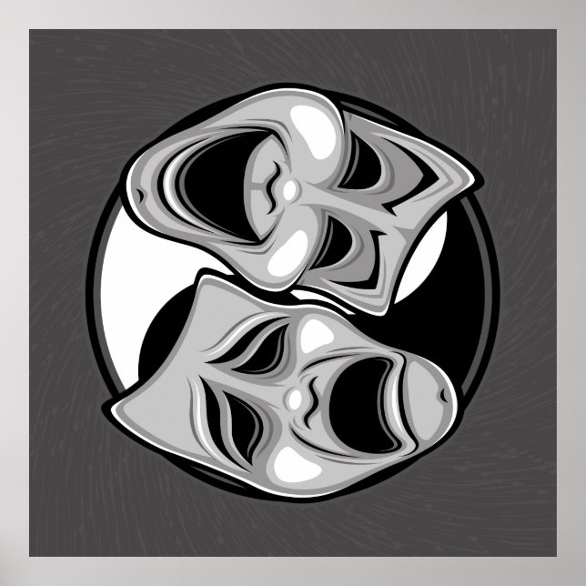Poster Teatro de Comédia e Tragédia Máscara Yin Yang Desi (Frente)
