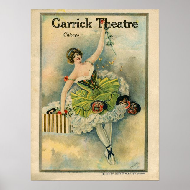 Poster Teatro de Garrick Thespian Garrick, Chicago, 1910 (Frente)