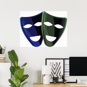 Poster Teatro Máscaras Azul E Verde