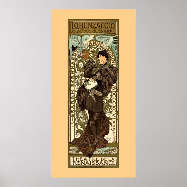 Poster Teatro Vintage Art Nouveau e Mucha (Frente)