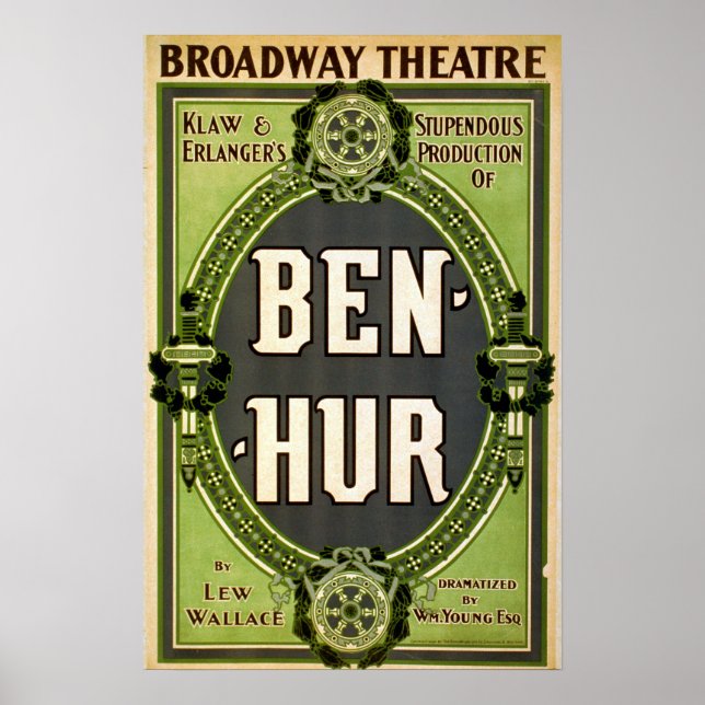 Poster Teatro Vintage Broadway Ben Hur Play (Frente)