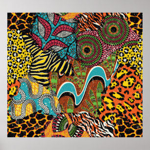 Poster Tecido Africano: Patchwork para animais selvagens.