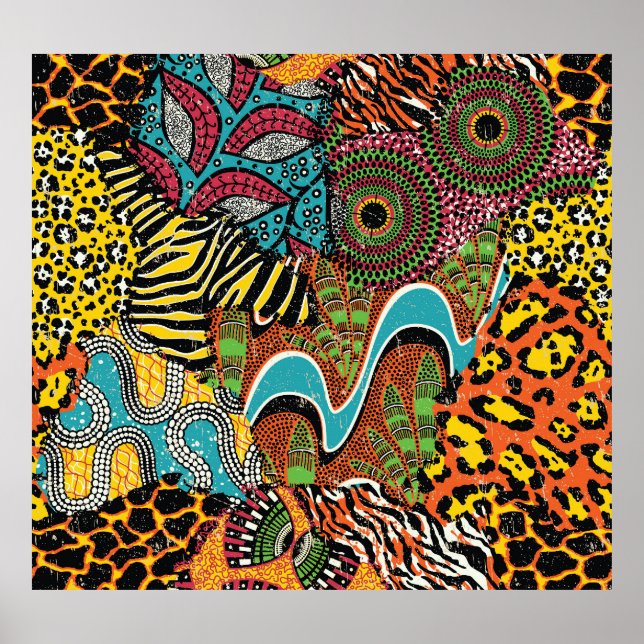 Poster Tecido Africano: Patchwork para animais selvagens. (Frente)