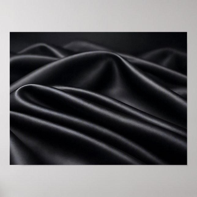 Poster Tecido de cetim preto com textura de dobra fluida (Frente)