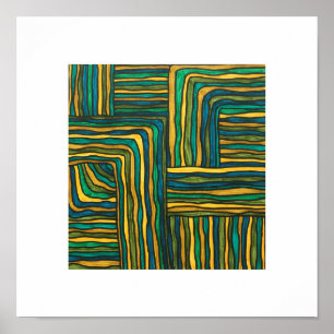 Poster Tecido de Cor Azul Verde-Arte de Tinta Abstrata
