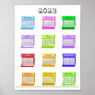 Poster Tecido de fonte do calendário de 2023 Meses para c