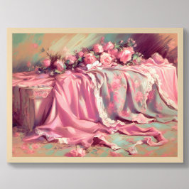 Poster Tecido e Rosas cor-de-rosa com desenho de Pastel