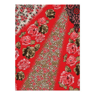 Póster Tecido vermelho vibrante com intrincado floral e