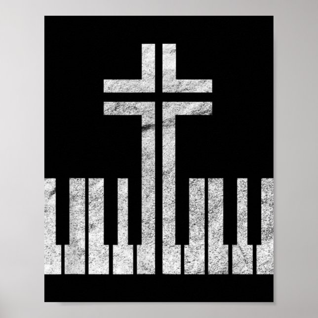 Poster Teclado Cruzado Cristão Piano Pianista Deus Jesus  (Frente)