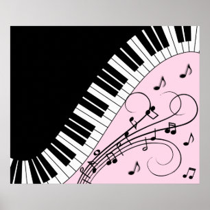 Poster Teclado de Piano Preto e Branco Design de Música R