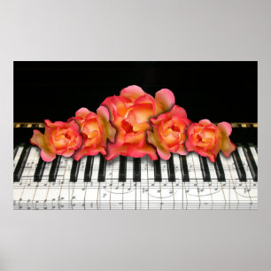 Póster Teclado e rosas de piano