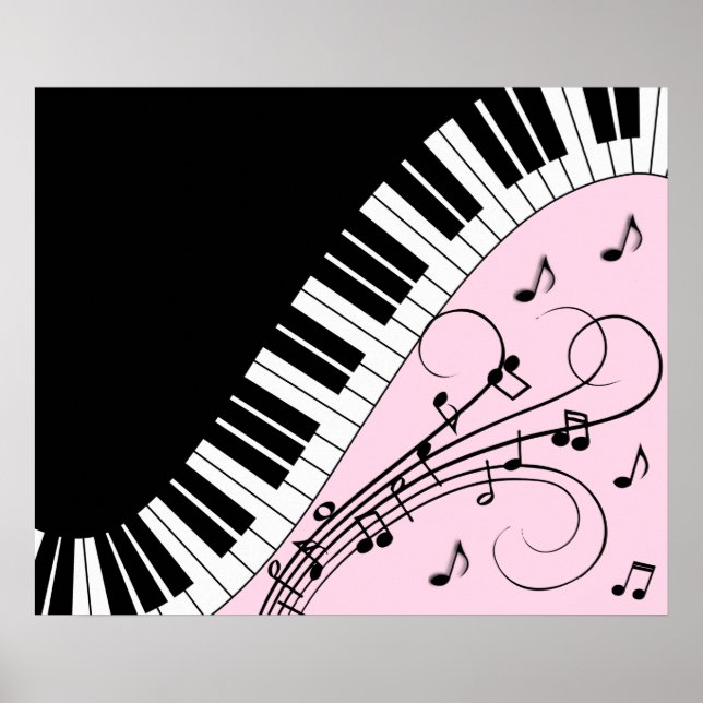 Poster Teclado Piano, preto e branco, Design, cor-de-rosa (Frente)