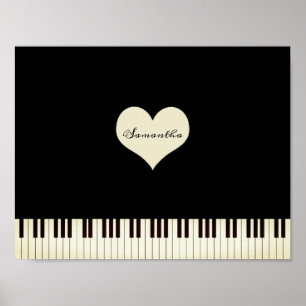 Poster Teclas Piano e Coração Personalizado