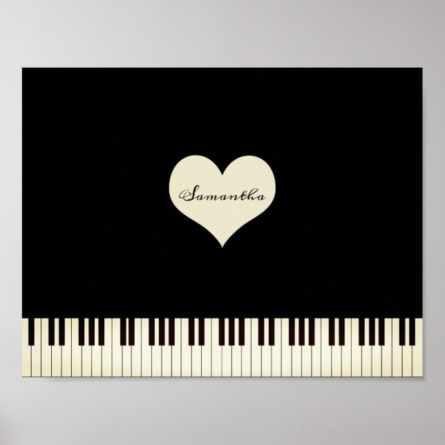 Poster Teclas Piano e Coração Personalizado (Frente)