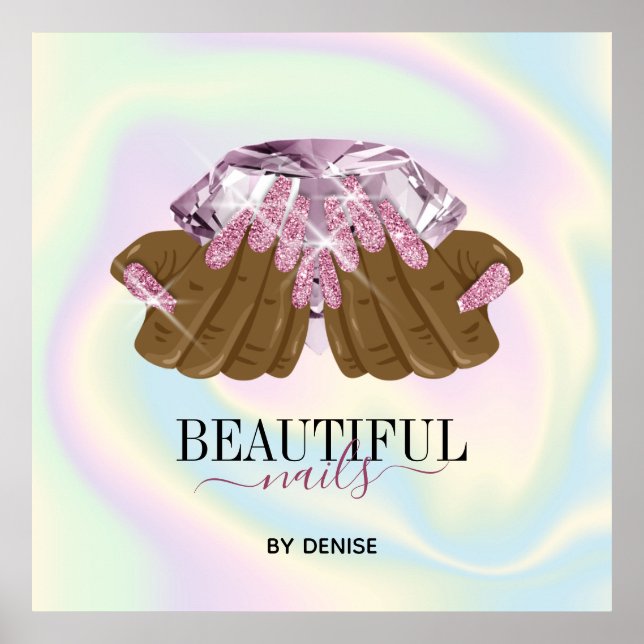 Poster técnico de unhas de mão de uma mulher salão hologr (Frente)