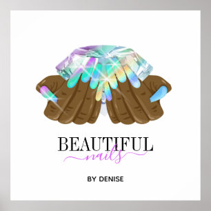 Poster técnico de unhas de mão de uma mulher salão hologr