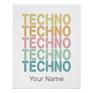 Póster Tecno House - Letra Retroativa Eletro Vintage Rave