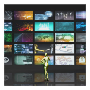 Póster Tecnologia de multimédios com a mulher que olha