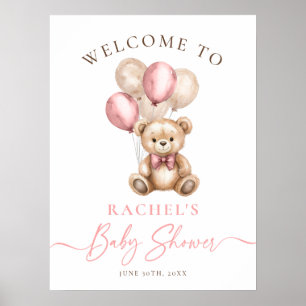 Poster Teddy Bear Balloons Girl Chá de fraldas bem-vindo