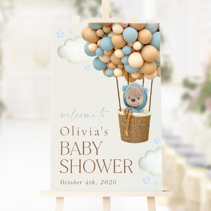 Poster Teddy Bear, Balões Azuis, Chá de fraldas Bem-Vindo