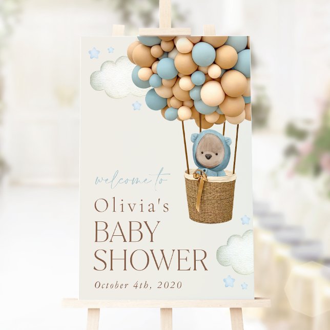 Poster Teddy Bear, Balões Azuis, Chá de fraldas Bem-Vindo (Criador carregado)