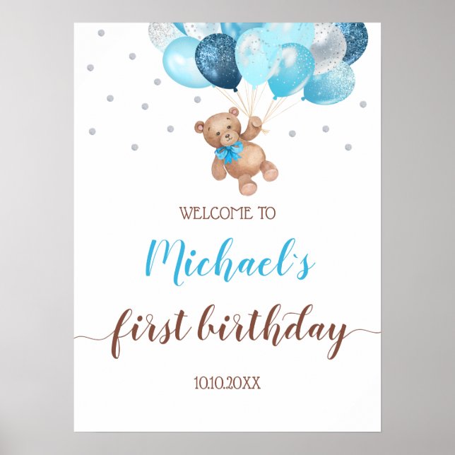 Poster Teddy Bear Barly Espera Bem-Vindo Primeiro Anivers (Frente)
