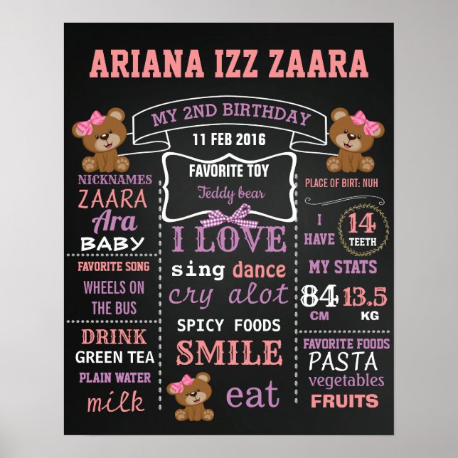 Poster Teddy Bear Birthday - giz - conselho (Frente)